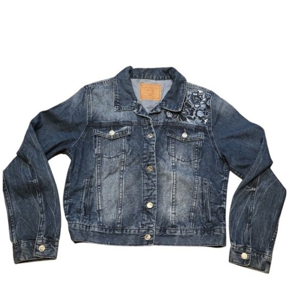 Amethyst Jeans Floral Embroidered Denim Jacket Blue Medium Wash Trucker M-L